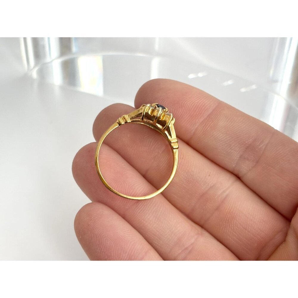 Blue Faux Sapphire Gemstone Gold Toned Costume Jewelry Vintage Ring - sz 11.25 - Picture 8 of 14